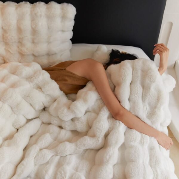 Luxurious Rabbit Fur Sofa Blanket